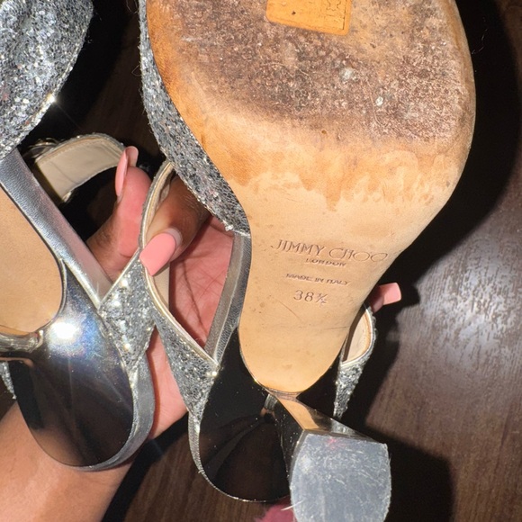 Jimmy Choo Silver Glitter Heels with Ankle Strap SOLD OUT and FREE SHIPPING! - Picture 8 of 14